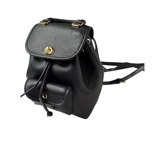 Bella Luer Black Pebble Leather Drawstring/Clasp Closure Small Backpack Bag - Picture 16 of 16